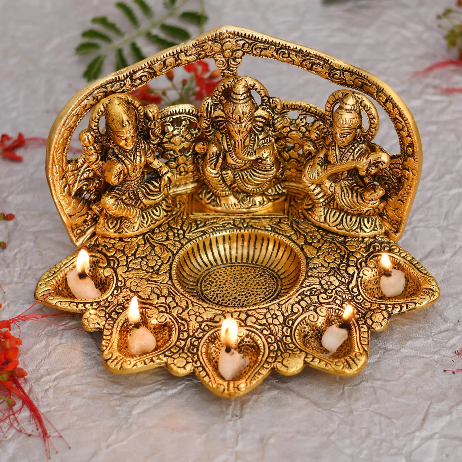 Laxmi-Ganesh-Saraswati Metal Diya
